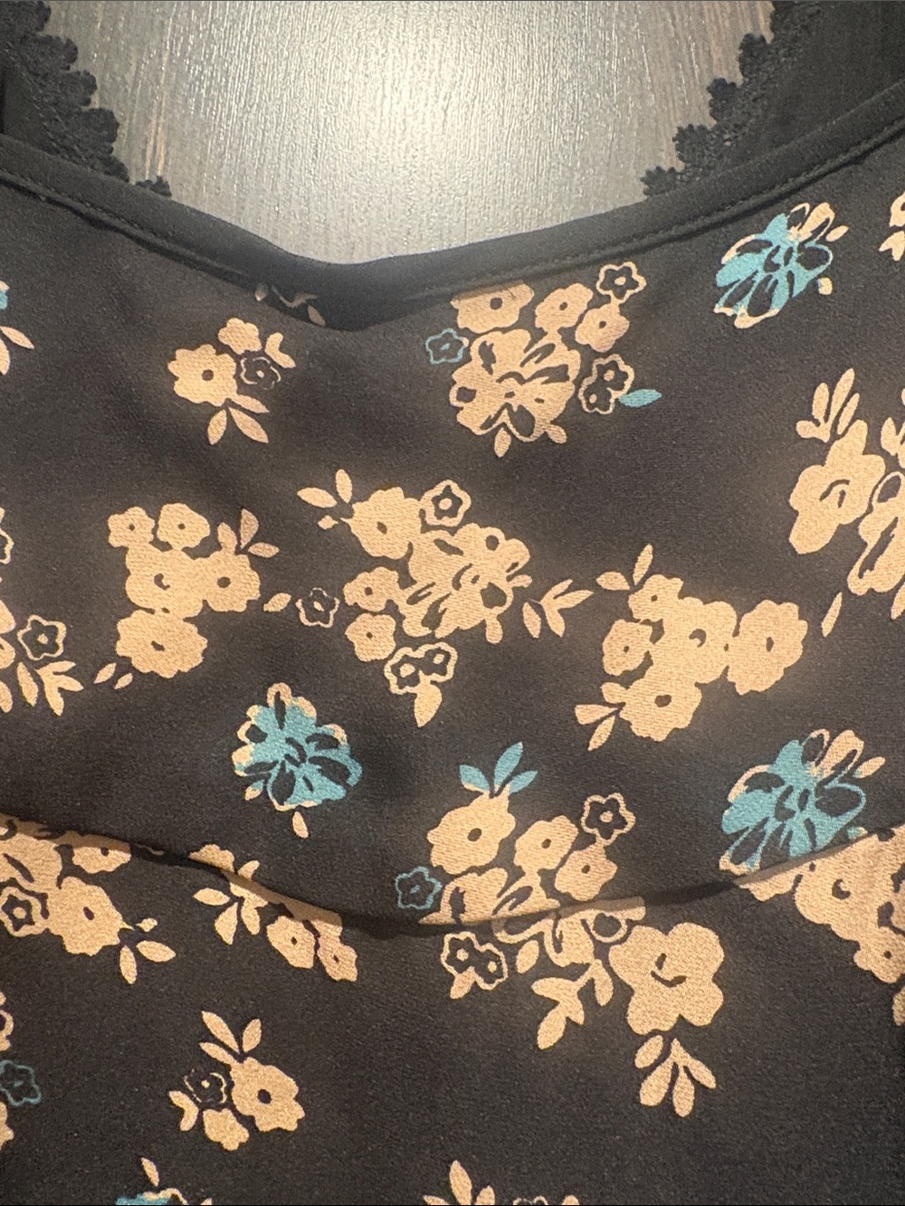 Johnny Was Black Floral Camisole with Cream and Teal Accents - Picture 7 of 8